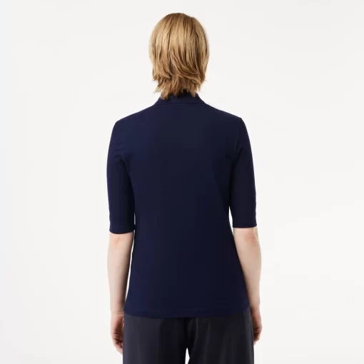 Lacoste Poloshirts>Damen Slim Fit Poloshirt Aus Feiner Baumwolle Navy Blau 166