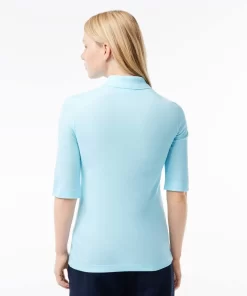 Lacoste Poloshirts>Damen Slim Fit Poloshirt Aus Feiner Baumwolle Hellblau Siz