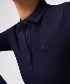 Lacoste Poloshirts>Damen Slim Fit Poloshirt Aus Feiner Baumwolle Navy Blau 166