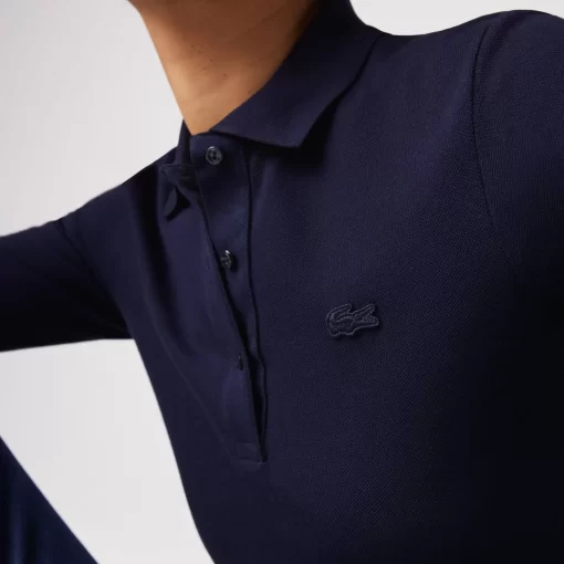 Lacoste Poloshirts>Damen Slim Fit Poloshirt Aus Feiner Baumwolle Navy Blau 166