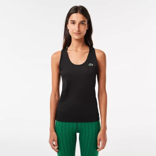 Lacoste Fitnessstudio & Training>Damen Sport Tank-Top Mit Rippmuster Schwarz 031