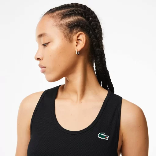 Lacoste Fitnessstudio & Training>Damen Sport Tank-Top Mit Rippmuster Schwarz 031