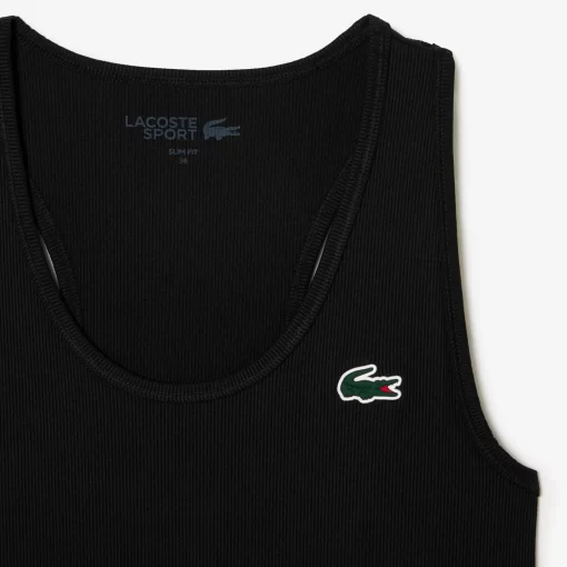 Lacoste Fitnessstudio & Training>Damen Sport Tank-Top Mit Rippmuster Schwarz 031