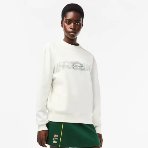 Lacoste Sweatshirts>Damen Sweatshirt Mit Rundhals Und Tennisnetz-Aufdruck Weis 70V