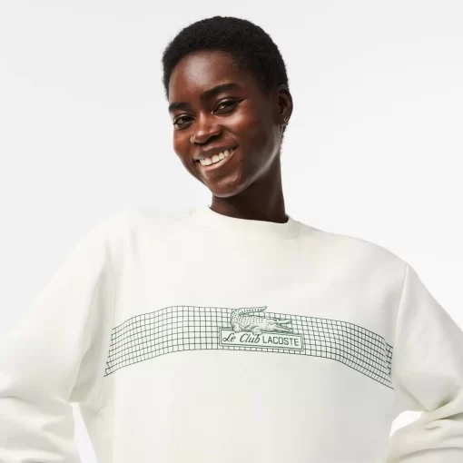 Lacoste Sweatshirts>Damen Sweatshirt Mit Rundhals Und Tennisnetz-Aufdruck Weis 70V