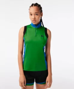 Lacoste Tennis>Damen Tennis Armelloses Poloshirt Mit Reisverschlusskragen Grun / Blau / Schwarz 8Hj