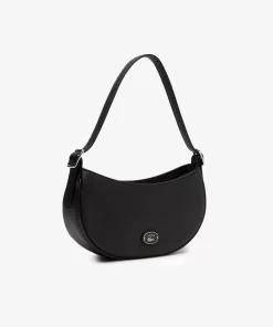 Lacoste Crossbody Taschen>Damen Top Halbmond-Tasche Aus Genarbtem Leder Black 000