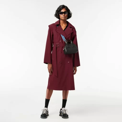 Lacoste Jacken & Mäntel>Damen Trenchcoat Aus Doppellagigem Pique Burgunder Yup