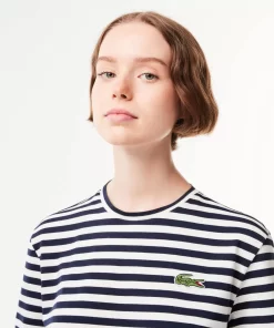 Lacoste T-Shirts>Damen T-Shirt Aus Gestreiftem Baumwolljersey Navy Blau / Weis Hhw