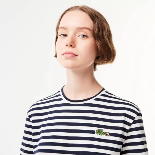 Lacoste T-Shirts>Damen T-Shirt Aus Gestreiftem Baumwolljersey Navy Blau / Weis Hhw