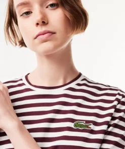 Lacoste T-Shirts>Damen T-Shirt Aus Gestreiftem Baumwolljersey Burgunder / Weis Nki