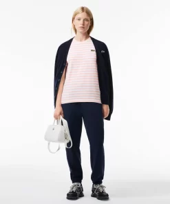 Lacoste T-Shirts>Damen T-Shirt Aus Gestreiftem Baumwolljersey Rosa / Weis J0I