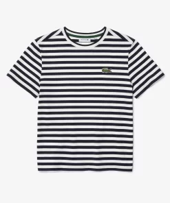 Lacoste T-Shirts>Damen T-Shirt Aus Gestreiftem Baumwolljersey Navy Blau / Weis Hhw