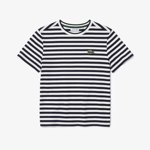 Lacoste T-Shirts>Damen T-Shirt Aus Gestreiftem Baumwolljersey Navy Blau / Weis Hhw