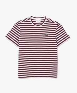 Lacoste T-Shirts>Damen T-Shirt Aus Gestreiftem Baumwolljersey Burgunder / Weis Nki