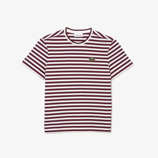 Lacoste T-Shirts>Damen T-Shirt Aus Gestreiftem Baumwolljersey Burgunder / Weis Nki