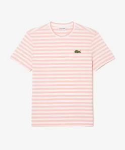 Lacoste T-Shirts>Damen T-Shirt Aus Gestreiftem Baumwolljersey Rosa / Weis J0I