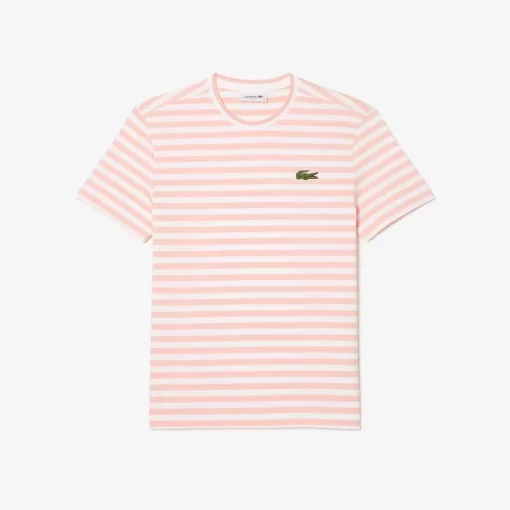 Lacoste T-Shirts>Damen T-Shirt Aus Gestreiftem Baumwolljersey Rosa / Weis J0I