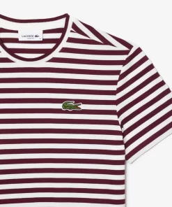 Lacoste T-Shirts>Damen T-Shirt Aus Gestreiftem Baumwolljersey Burgunder / Weis Nki