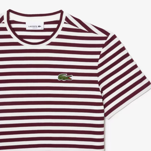 Lacoste T-Shirts>Damen T-Shirt Aus Gestreiftem Baumwolljersey Burgunder / Weis Nki