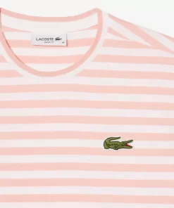 Lacoste T-Shirts>Damen T-Shirt Aus Gestreiftem Baumwolljersey Rosa / Weis J0I