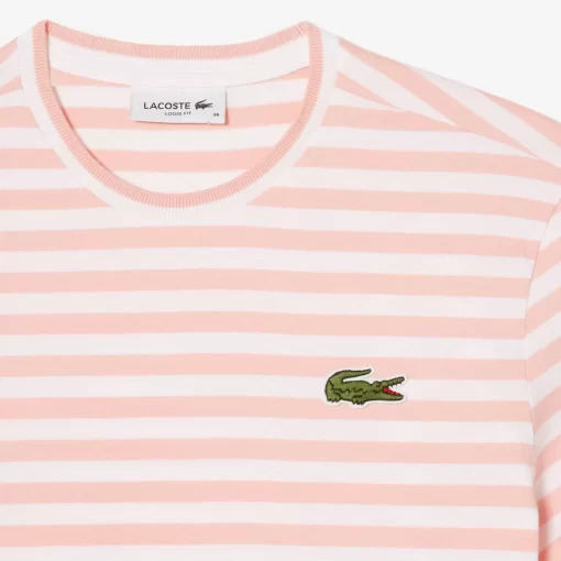 Lacoste T-Shirts>Damen T-Shirt Aus Gestreiftem Baumwolljersey Rosa / Weis J0I