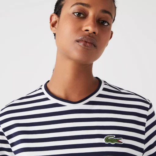 Lacoste T-Shirts>Damen T-Shirt Aus Gestreiftem Baumwolljersey Navy Blau / Weis Hhw