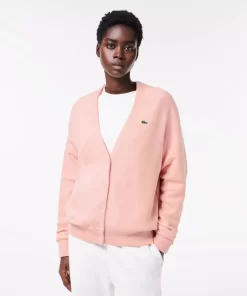 Lacoste Pullover>Damen Woll-Cardigan Mit V-Ausschnitt Rosa Sfi