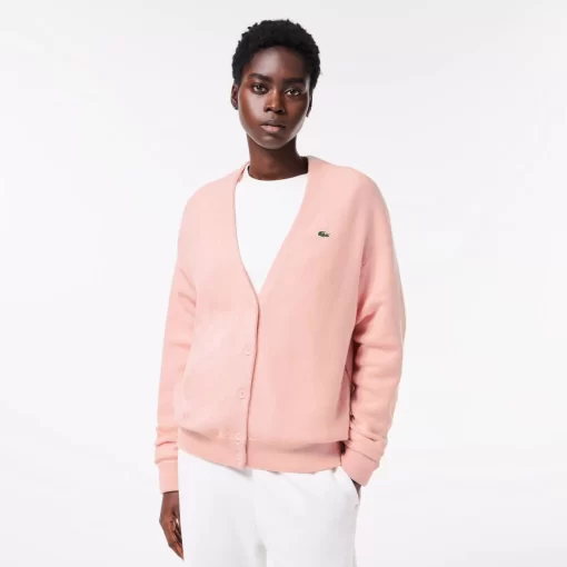 Lacoste Pullover>Damen Woll-Cardigan Mit V-Ausschnitt Rosa Sfi