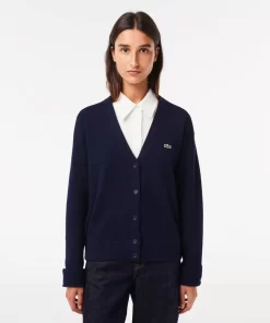 Lacoste Pullover>Damen Woll-Cardigan Mit V-Ausschnitt Navy Blau 166