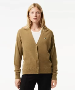 Lacoste Pullover>Damen Woll-Cardigan Mit V-Ausschnitt Braun Six