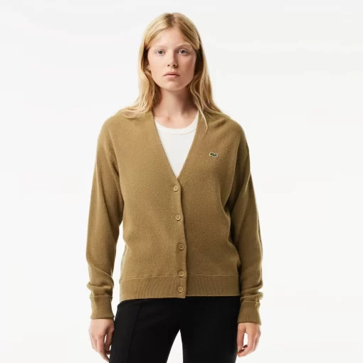 Lacoste Pullover>Damen Woll-Cardigan Mit V-Ausschnitt Braun Six