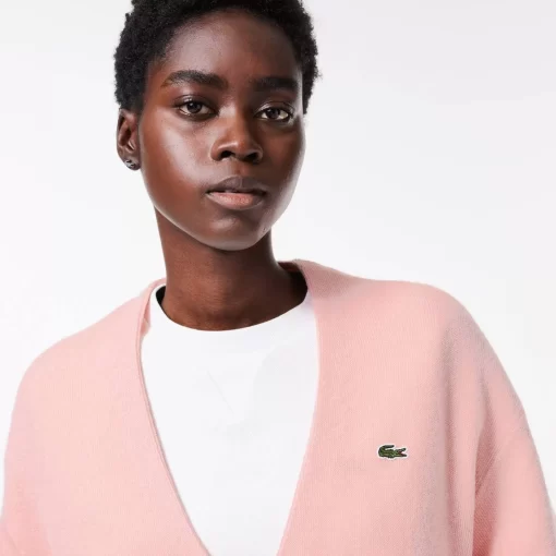 Lacoste Pullover>Damen Woll-Cardigan Mit V-Ausschnitt Rosa Sfi