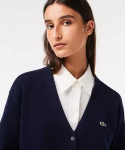 Lacoste Pullover>Damen Woll-Cardigan Mit V-Ausschnitt Navy Blau 166