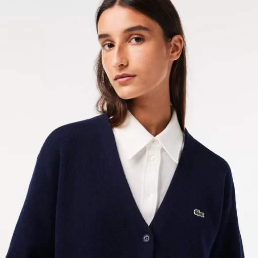 Lacoste Pullover>Damen Woll-Cardigan Mit V-Ausschnitt Navy Blau 166