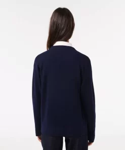 Lacoste Pullover>Damen Woll-Cardigan Mit V-Ausschnitt Navy Blau 166