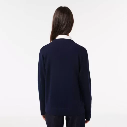 Lacoste Pullover>Damen Woll-Cardigan Mit V-Ausschnitt Navy Blau 166