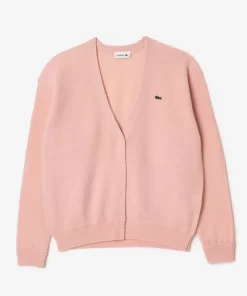 Lacoste Pullover>Damen Woll-Cardigan Mit V-Ausschnitt Rosa Sfi