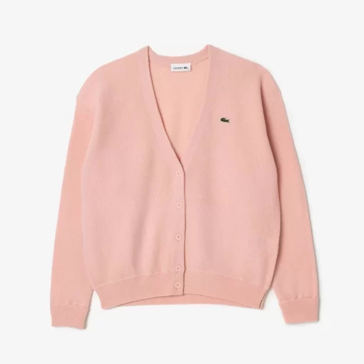 Lacoste Pullover>Damen Woll-Cardigan Mit V-Ausschnitt Rosa Sfi