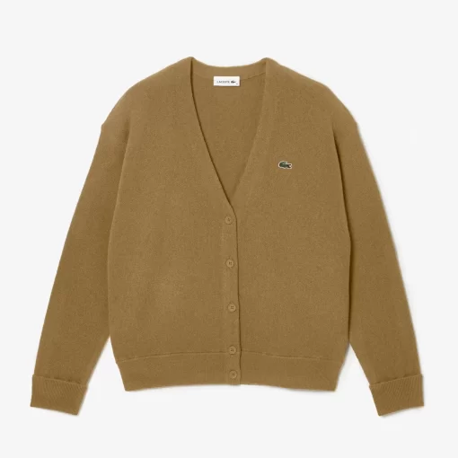 Lacoste Pullover>Damen Woll-Cardigan Mit V-Ausschnitt Braun Six