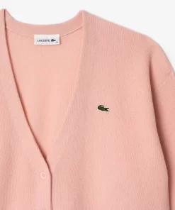 Lacoste Pullover>Damen Woll-Cardigan Mit V-Ausschnitt Rosa Sfi