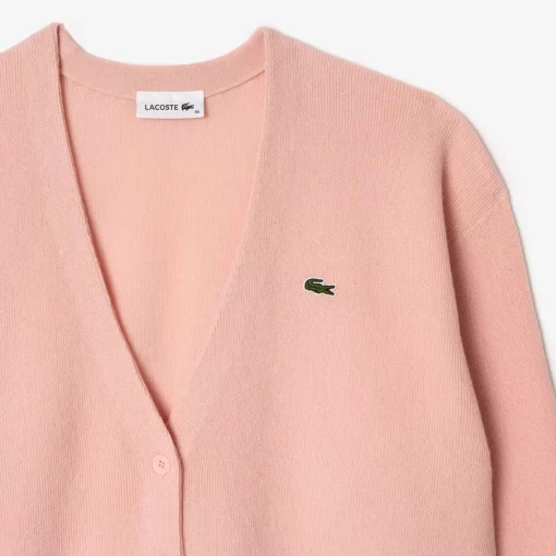 Lacoste Pullover>Damen Woll-Cardigan Mit V-Ausschnitt Rosa Sfi