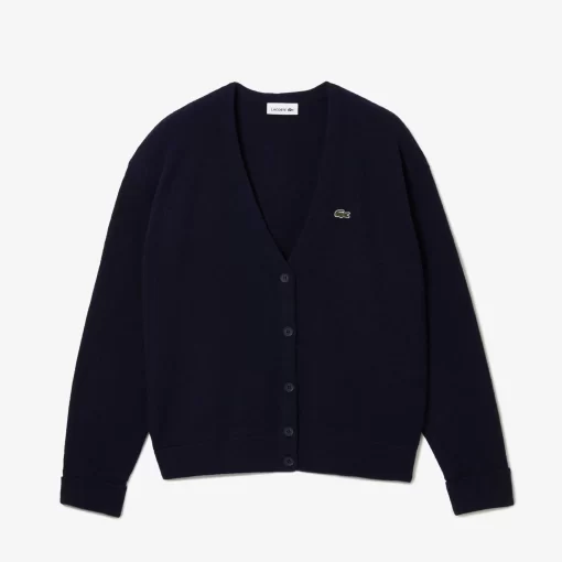 Lacoste Pullover>Damen Woll-Cardigan Mit V-Ausschnitt Navy Blau 166