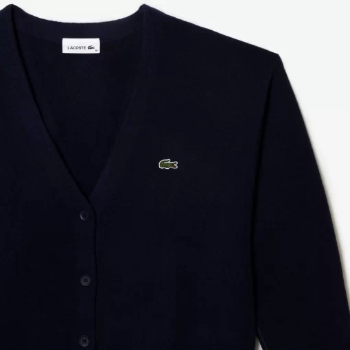 Lacoste Pullover>Damen Woll-Cardigan Mit V-Ausschnitt Navy Blau 166