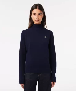 Lacoste Pullover>Damen Woll-Pullover Mit Hohem Kragen Navy Blau 166