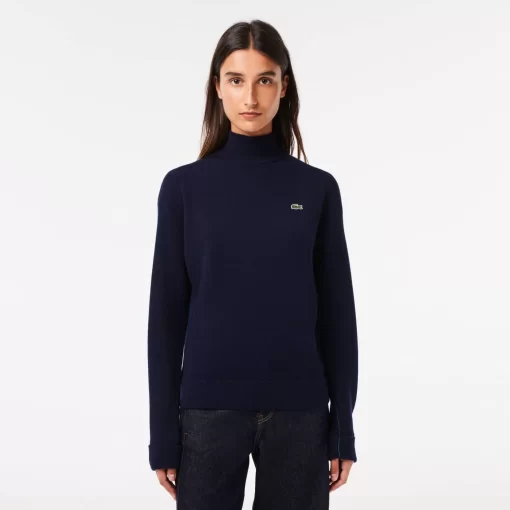 Lacoste Pullover>Damen Woll-Pullover Mit Hohem Kragen Navy Blau 166