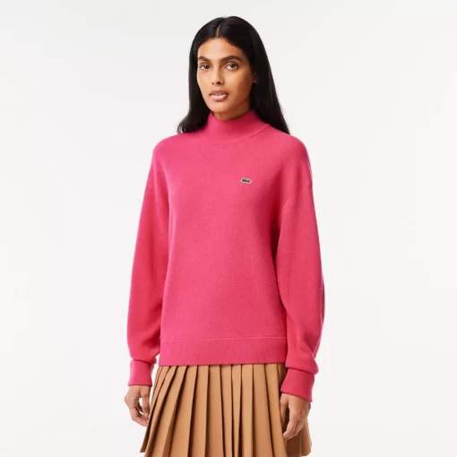 Lacoste Pullover>Damen Woll-Pullover Mit Hohem Kragen Fuschia Rosa Sqi