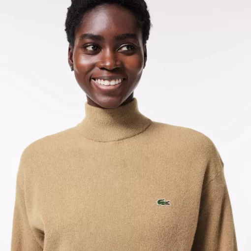 Lacoste Pullover>Damen Woll-Pullover Mit Hohem Kragen Braun Six