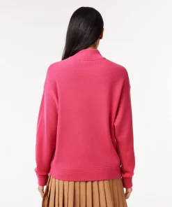 Lacoste Pullover>Damen Woll-Pullover Mit Hohem Kragen Fuschia Rosa Sqi