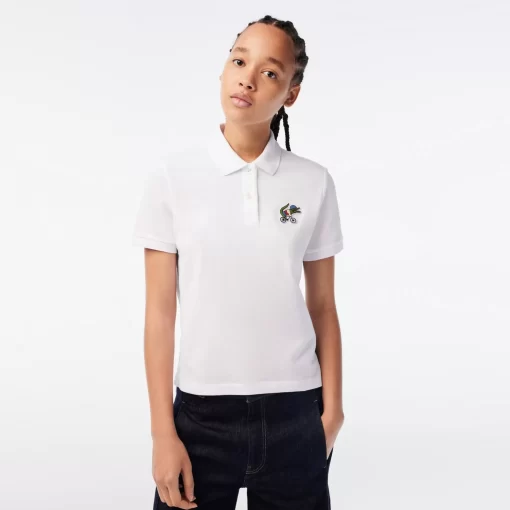 Lacoste Poloshirts>Damen X Netflix Poloshirt Mit Krokodil-Print Weis Viq